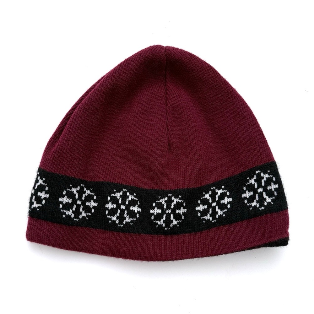 Vtg Dakine Reversible Fair Isle Beanie Cap Ski Hat Toque Knit Red Black Winter - Picture 2 of 7